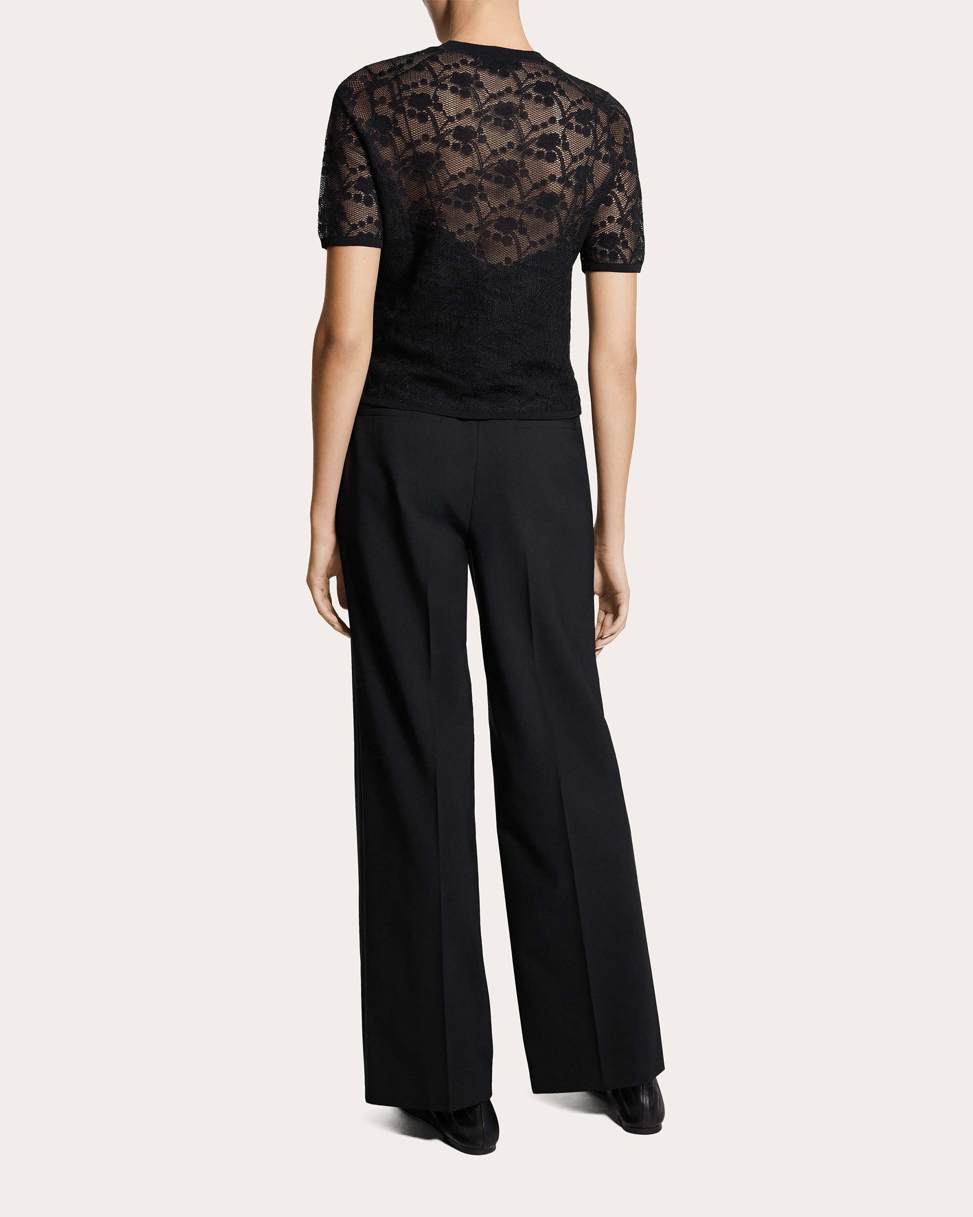 Floral Lace Short-Sleeve Button-Up Top