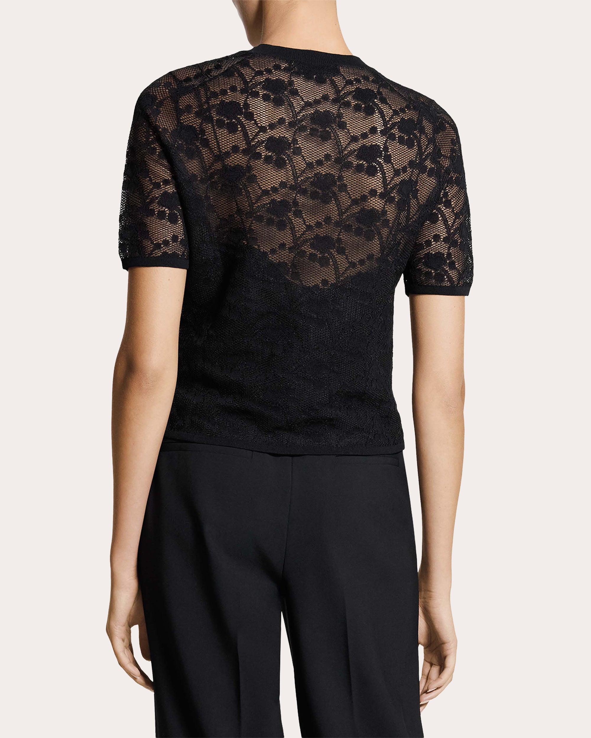 Floral Lace Short-Sleeve Button-Up Top