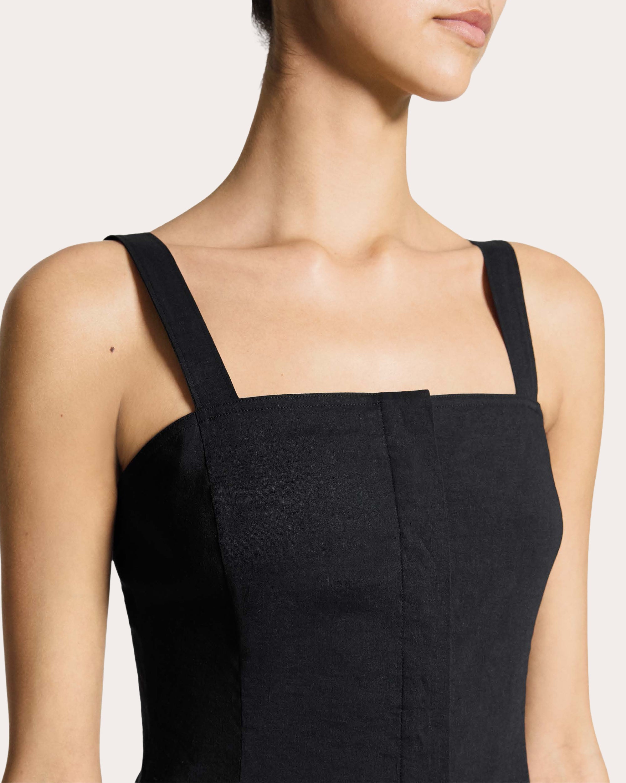 Good Linen Square Neck Flared Midi Dress