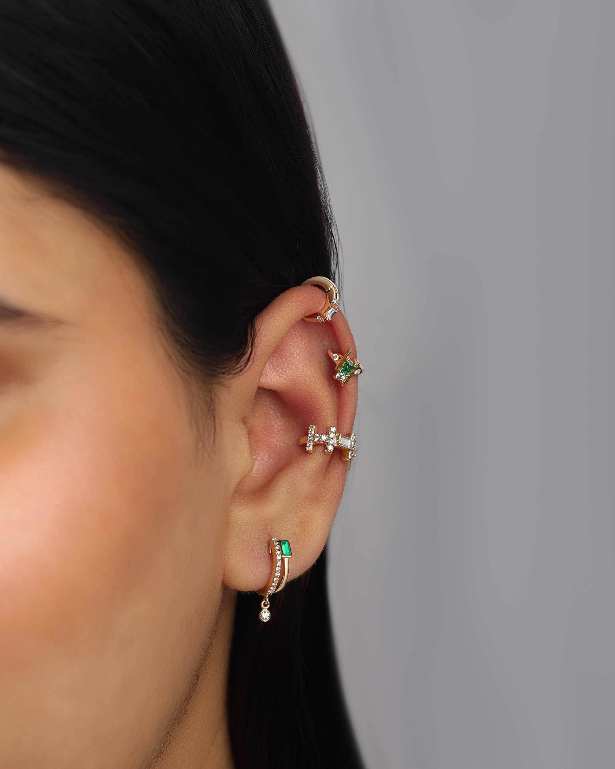 Emerald & Diamond 14k Gold Tove Huggie Earrings