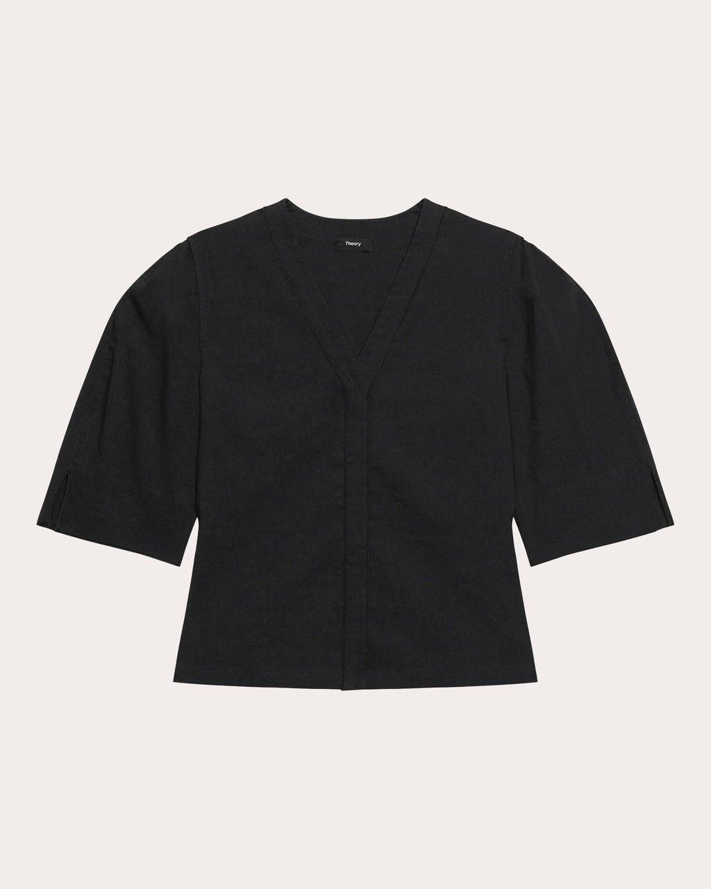 Good Linen Round-Sleeve Button-Up Top