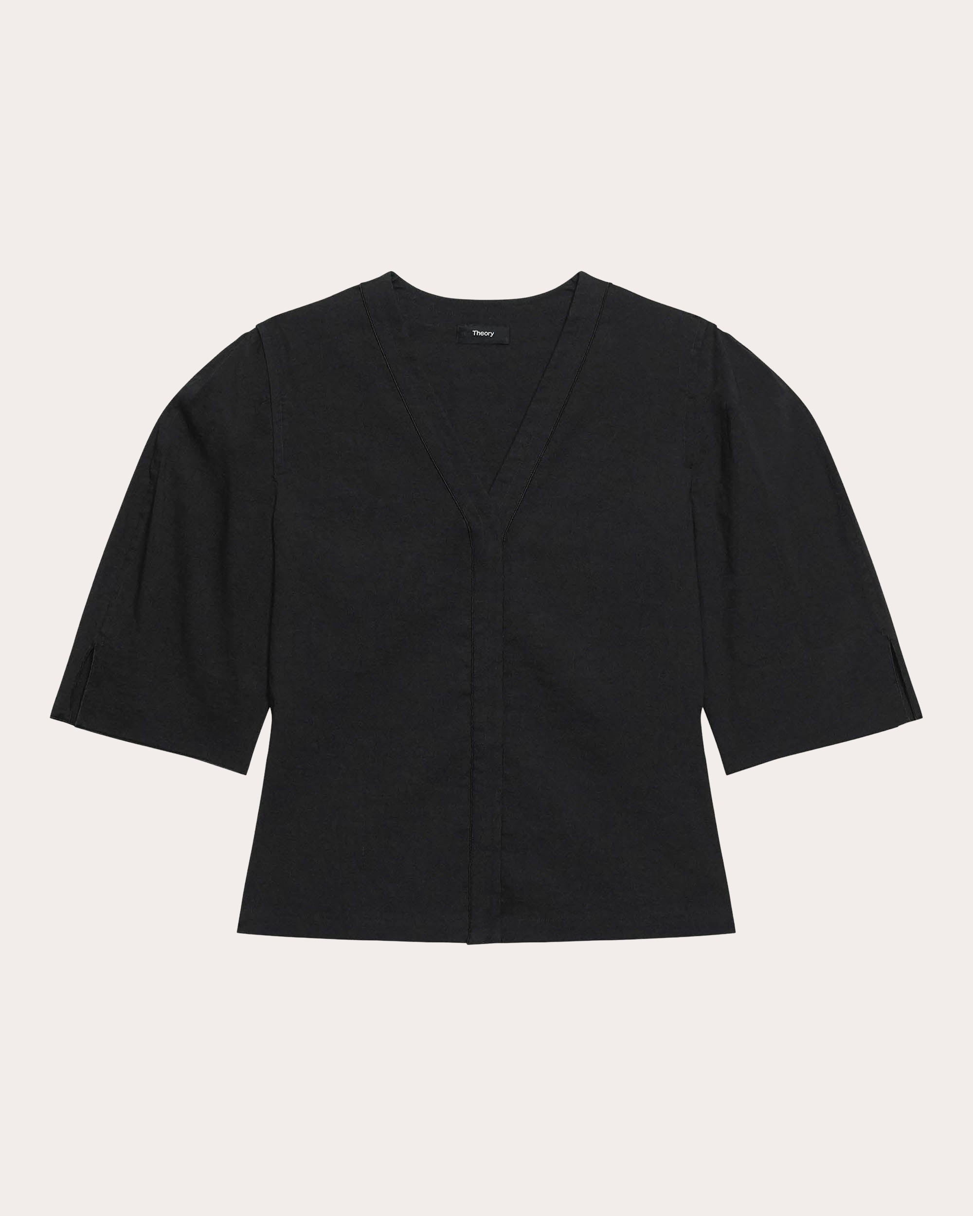 Good Linen Round-Sleeve Button-Up Top