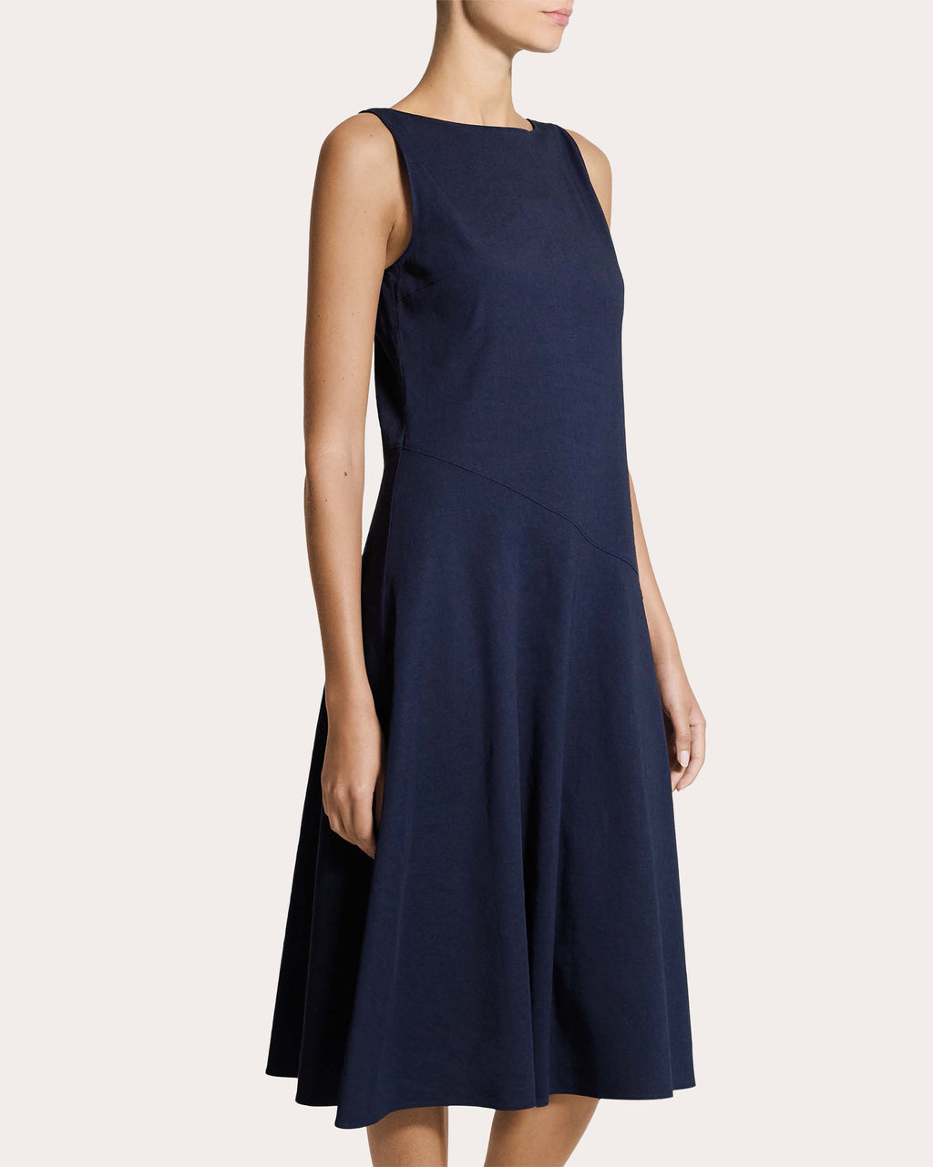 Good Linen Bias-Cut Boatneck Midi Dress