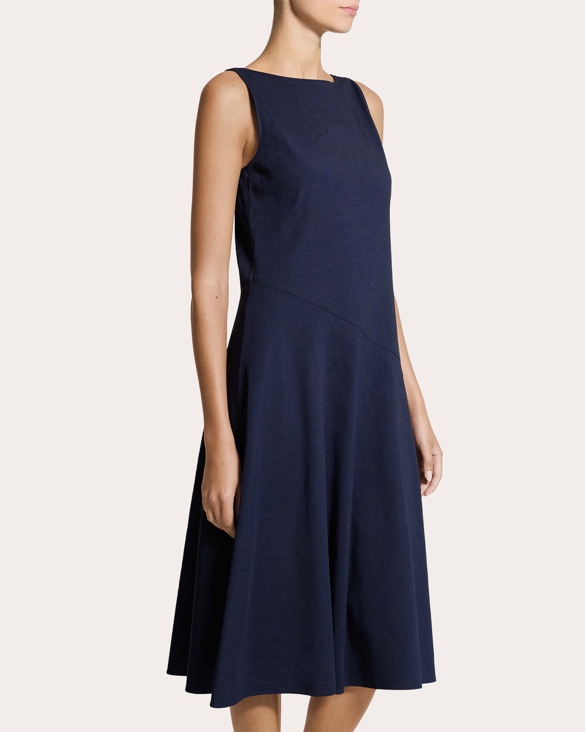Good Linen Bias-Cut Boatneck Midi Dress