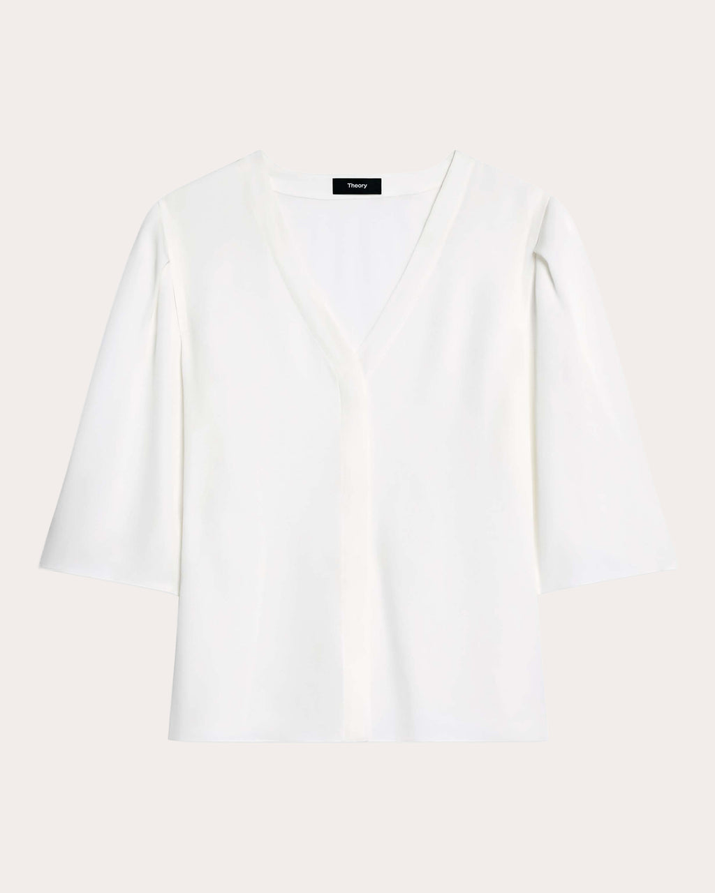 Silk Round-Sleeve Button-Up Top