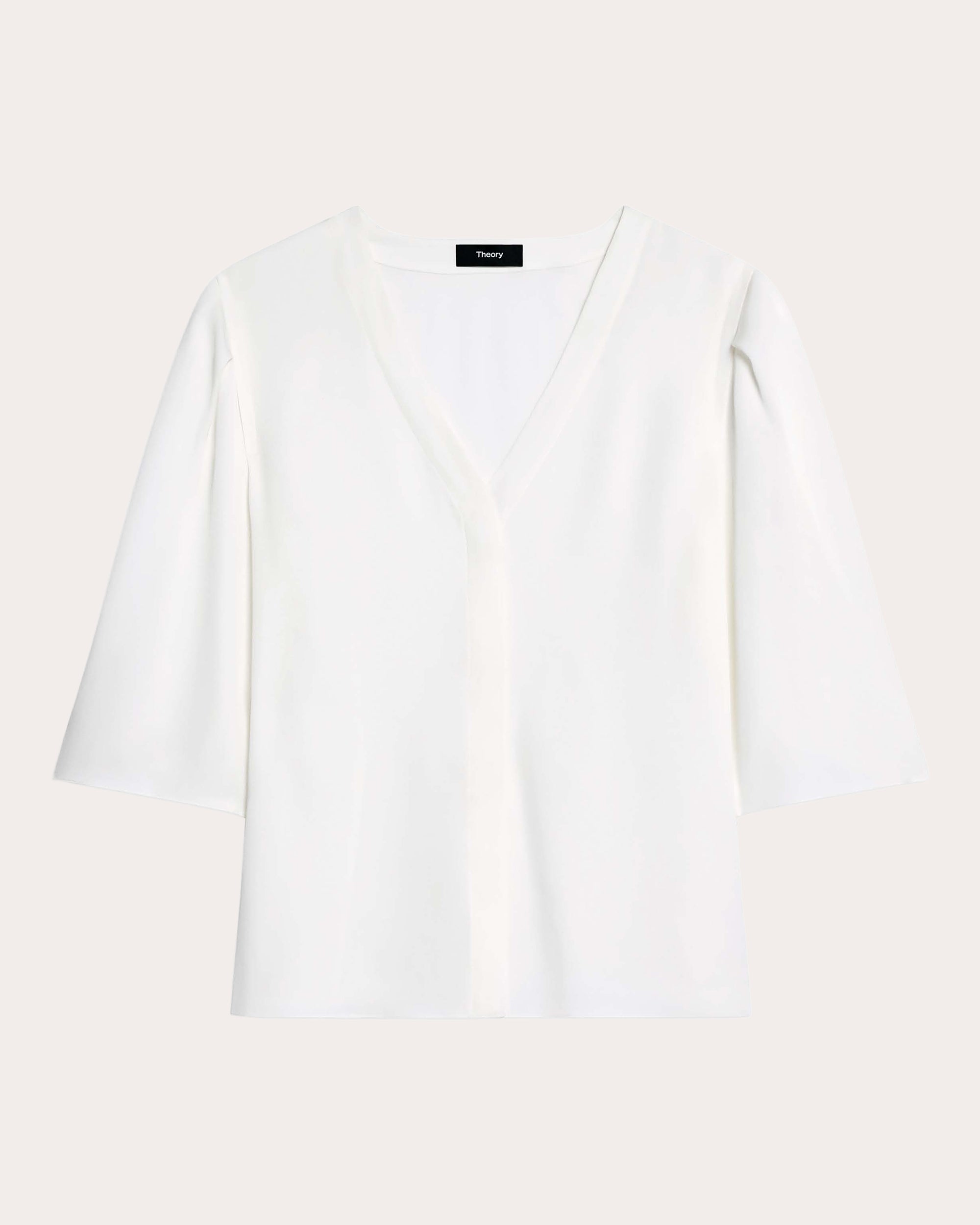 Silk Round-Sleeve Button-Up Top