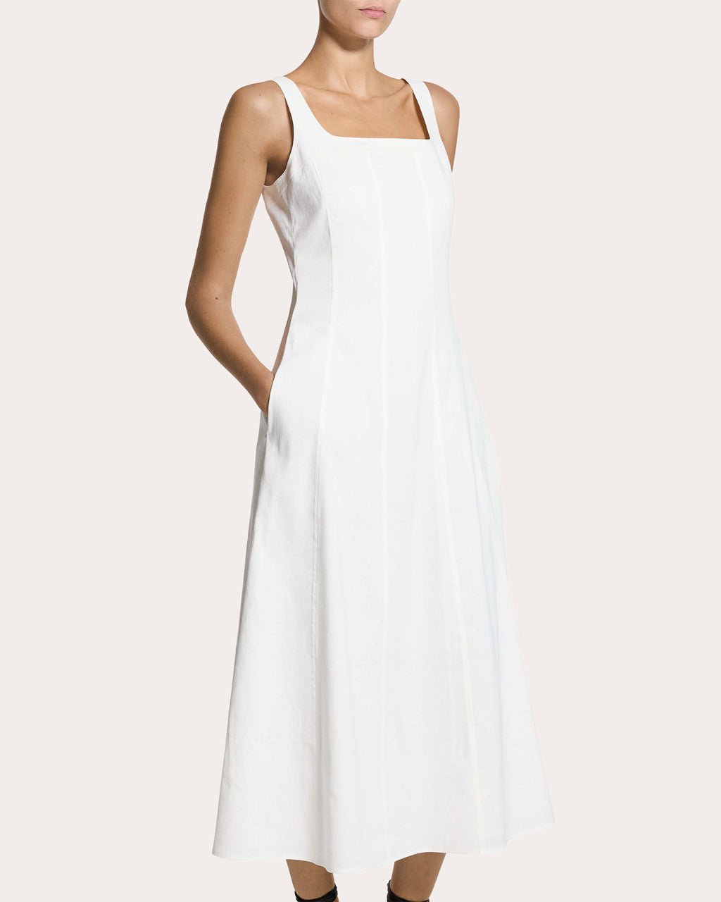 Good Linen Square Neck Seamed Midi Dress