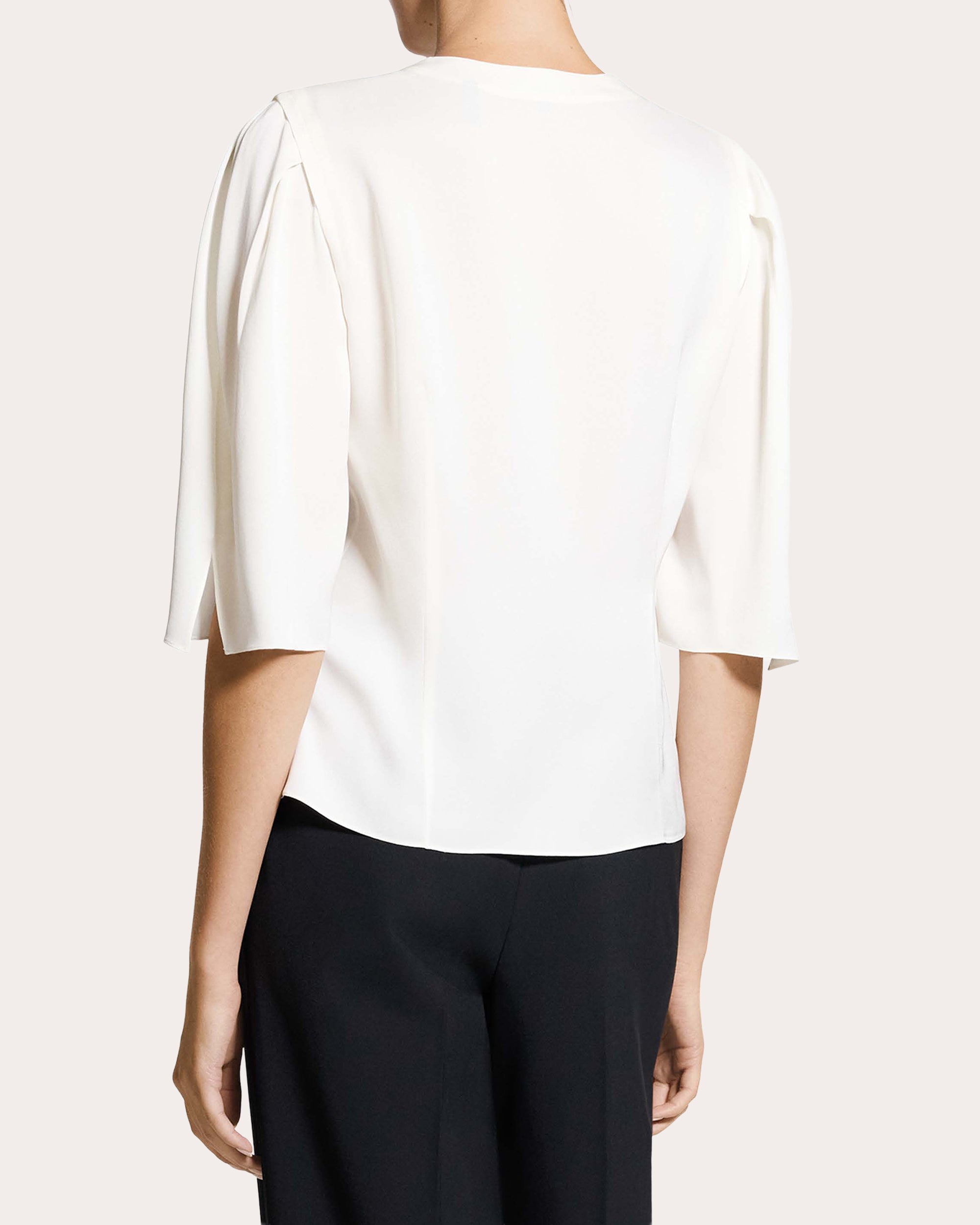 Silk Round-Sleeve Button-Up Top