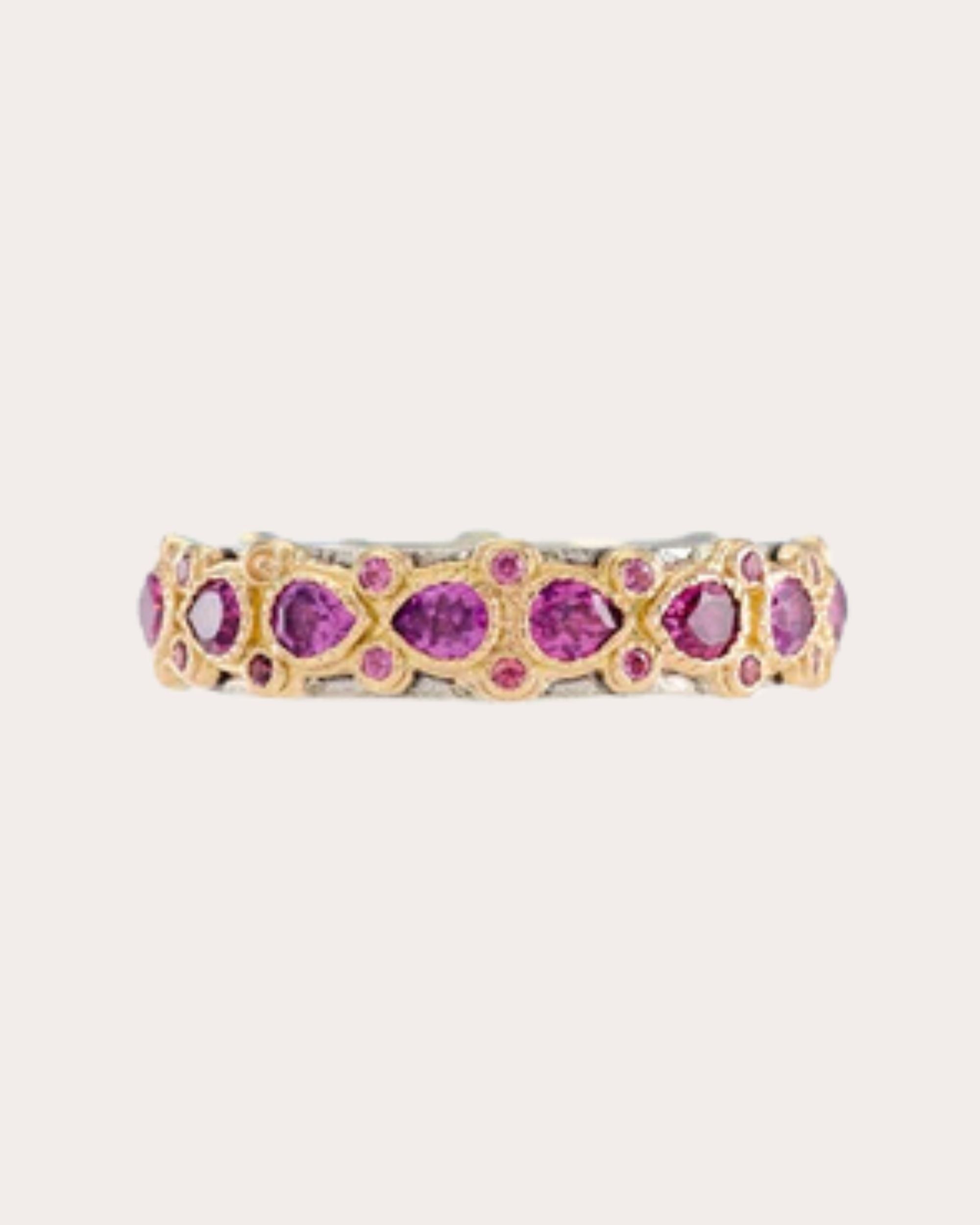 Purple Rhodolite Two-Tone Lacy Stackable Ring