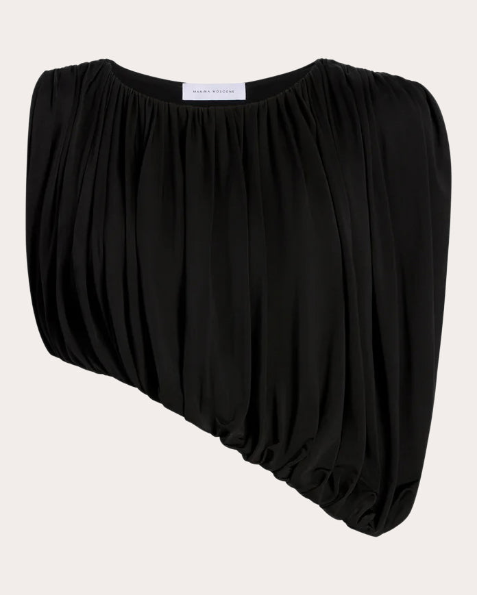 Jersey Gathered Drape Asymmetric Crop Top