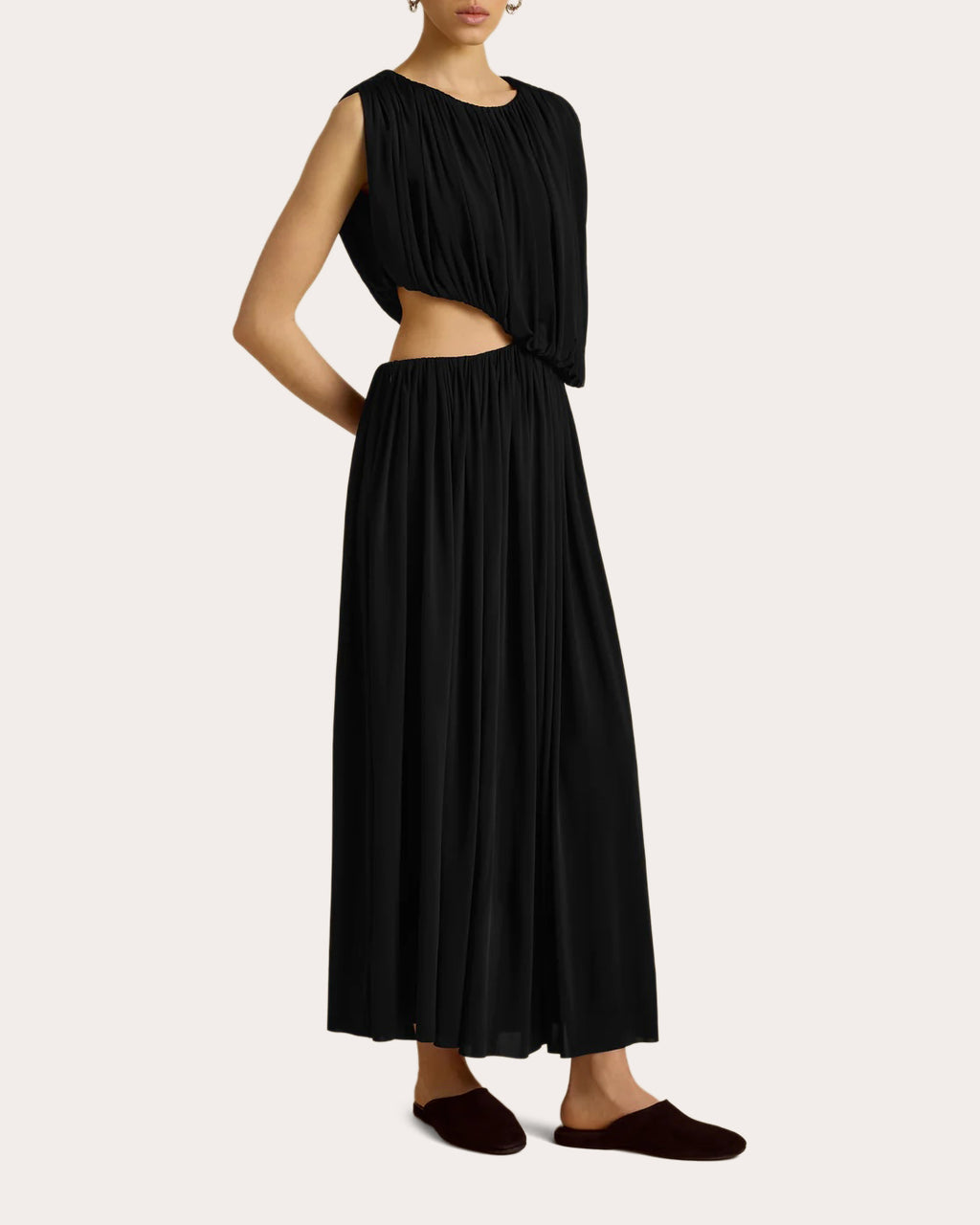 Jersey Cutout Gathered Drape Maxi Dress