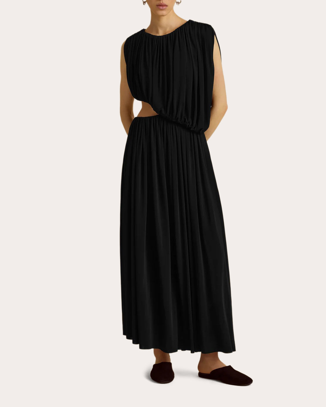 Jersey Cutout Gathered Drape Maxi Dress