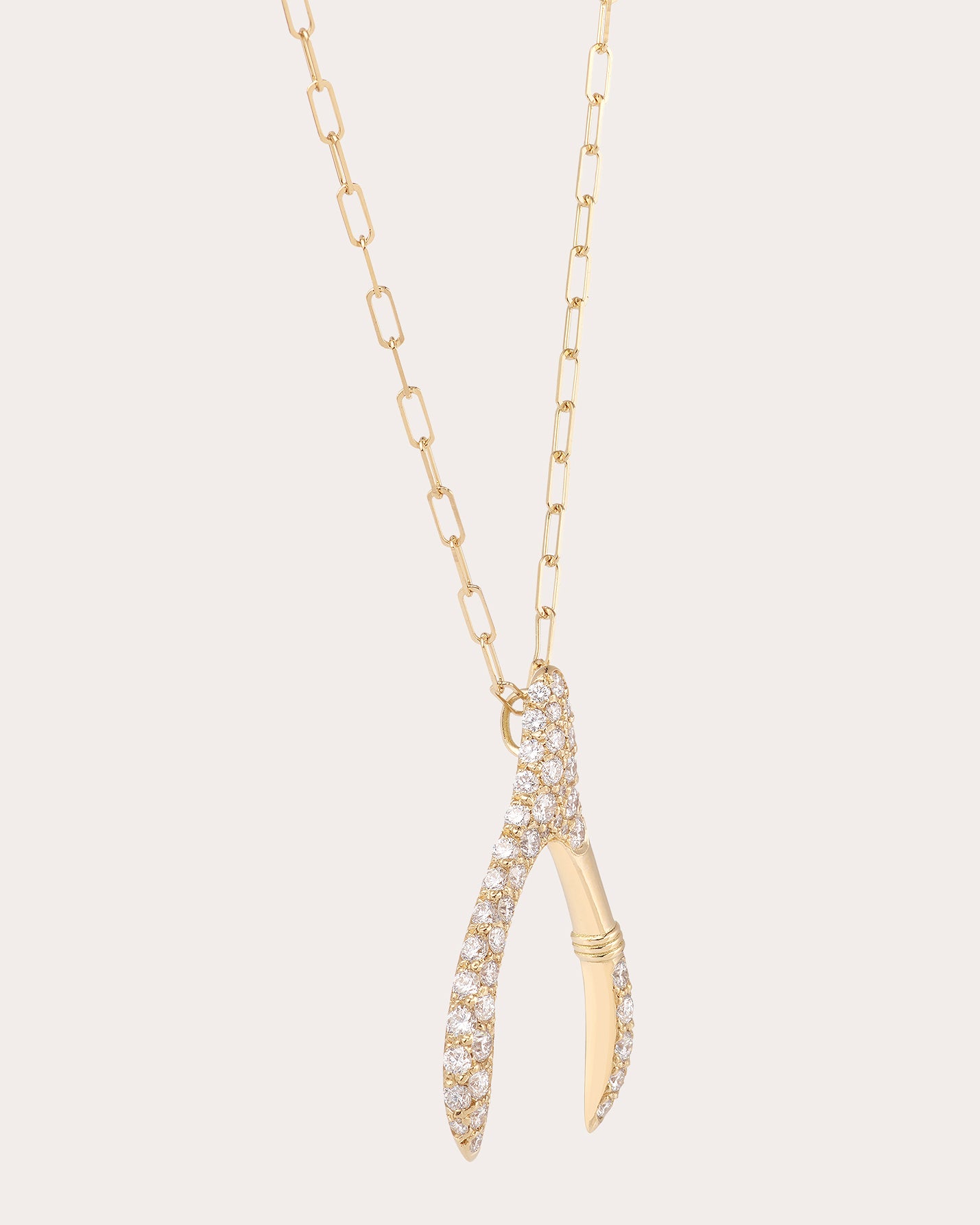 Diamond & 18k Gold Large Wishbone Pendant Necklace