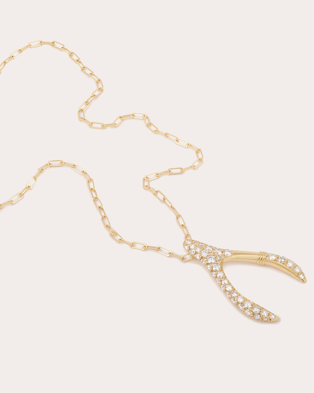 Diamond & 18k Gold Large Wishbone Pendant Necklace