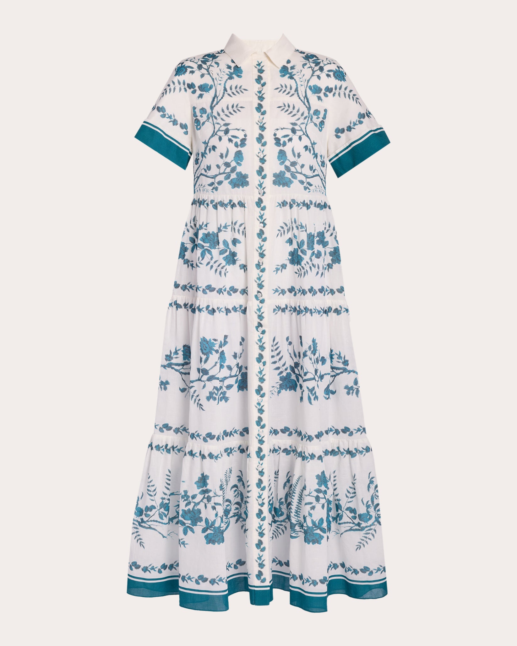 Floral Tiered Midi Shirt Dress
