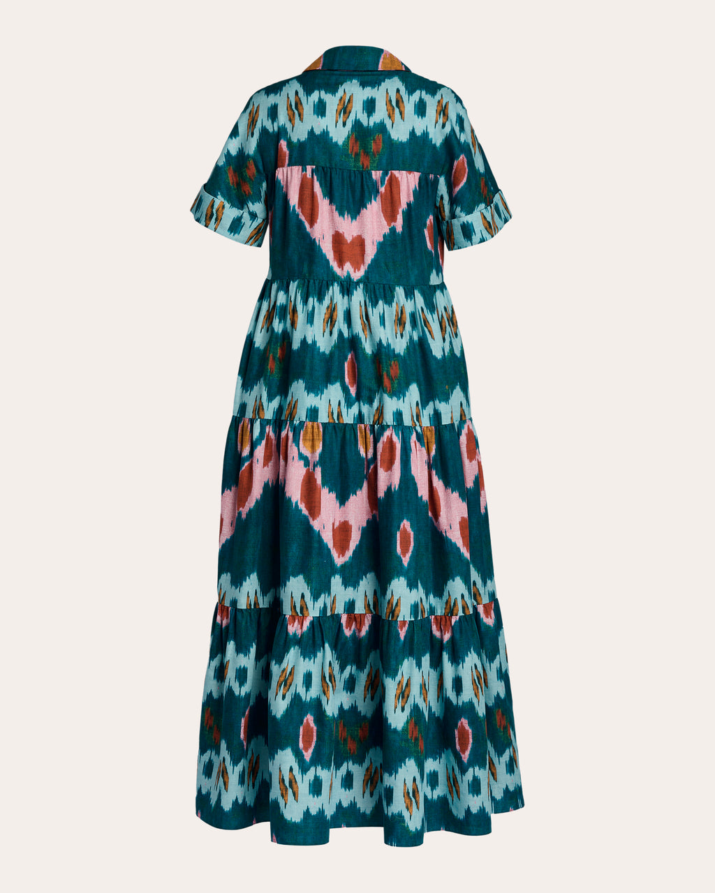 Ikat Cotton Tiered Midi Shirt Dress