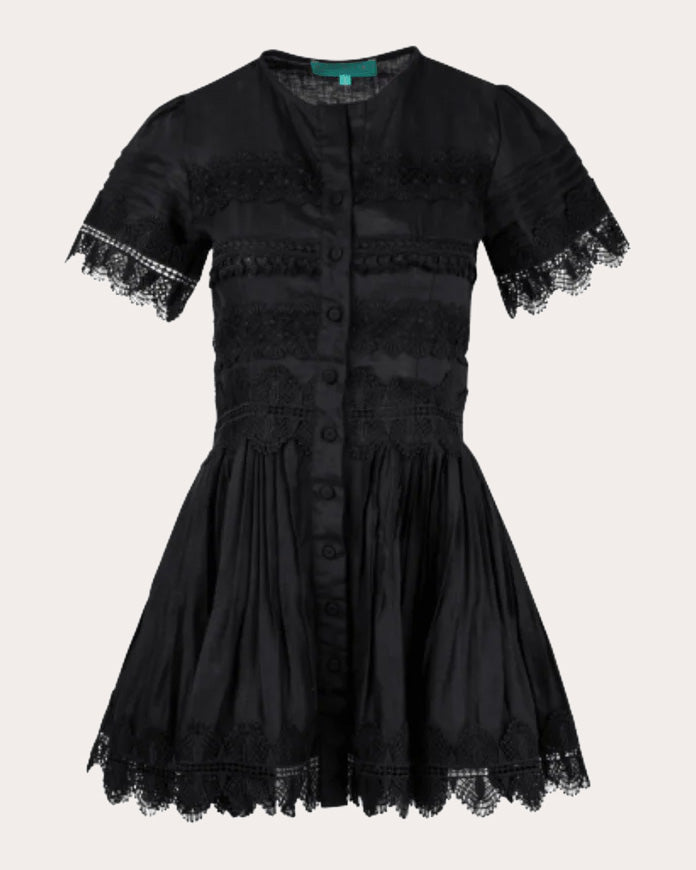 Violetta Embroidered Lace Linen Mini Dress