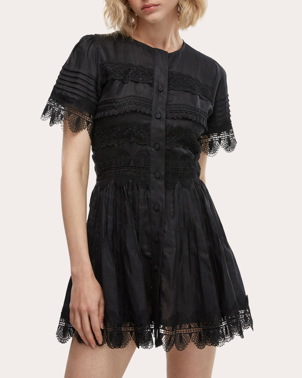 Violetta Embroidered Lace Linen Mini Dress