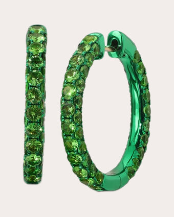 Green Tsavorite Large Three-Sided Hoop Earrings