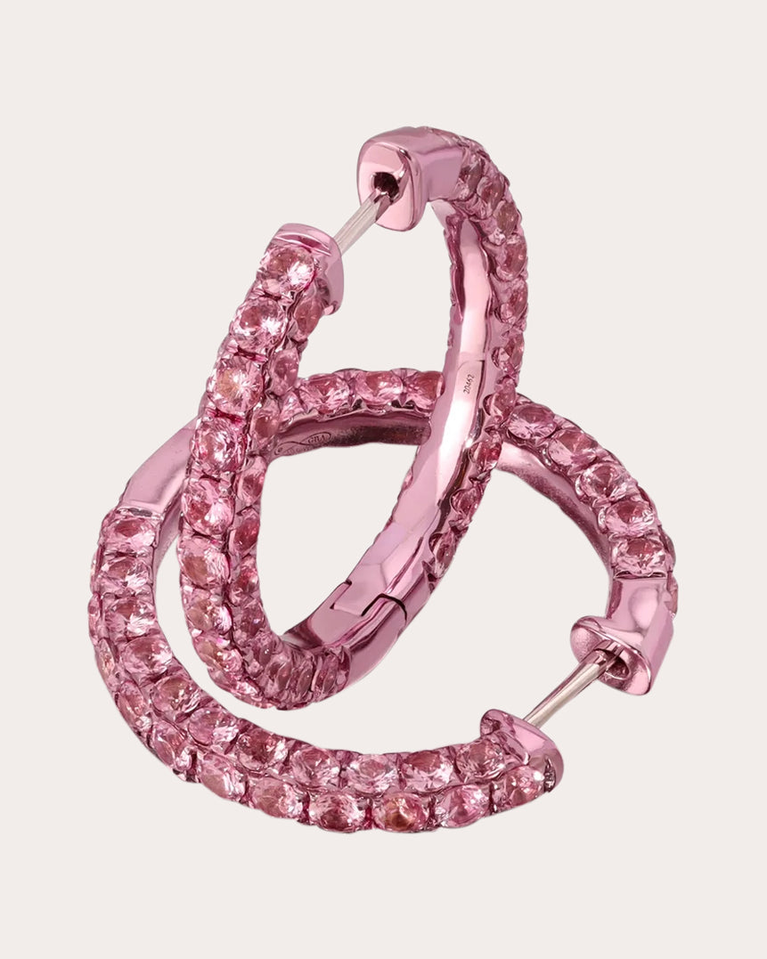 Pink Sapphire Large Three-Sided Hoop Earrings