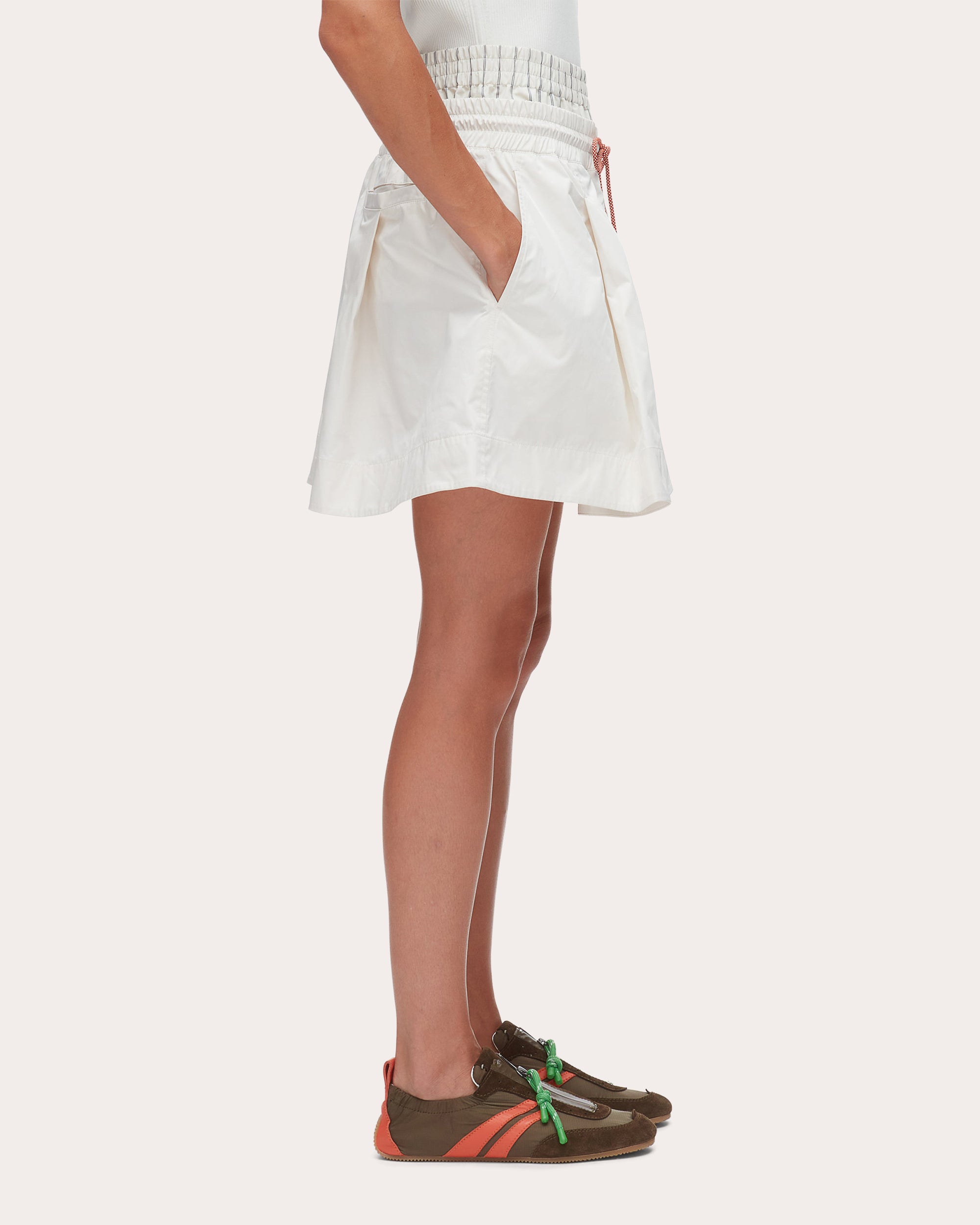 Ripstop Double-Waist Pleated Mini Skirt