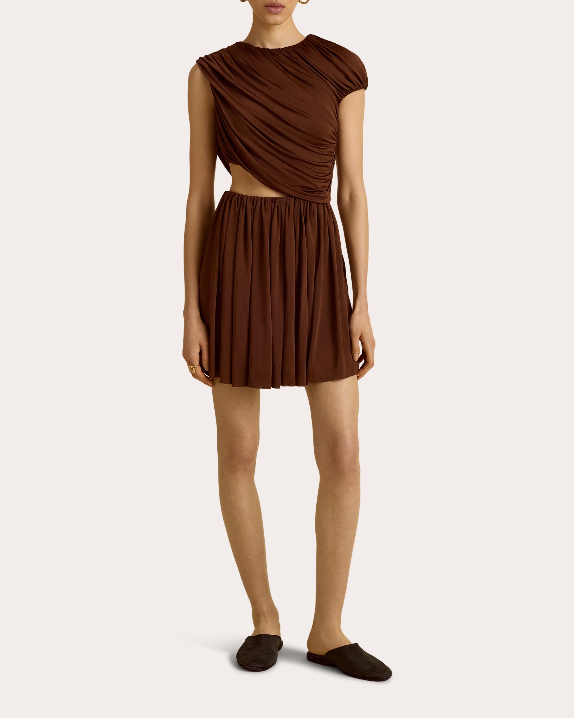 Jersey Cutout Gathered Drape Mini Dress