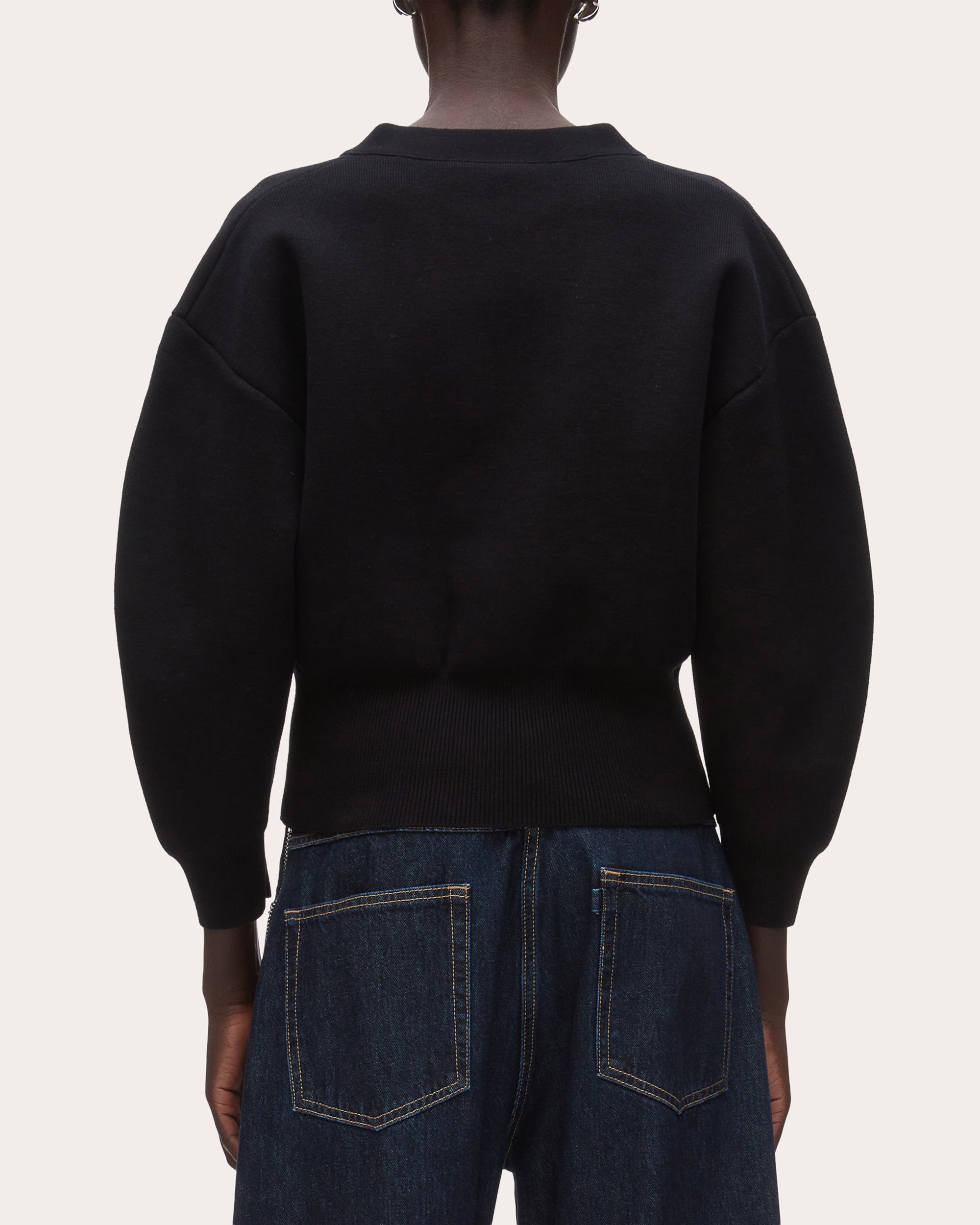 Cotton Knit Sculpted-Sleeve Crop Cardigan