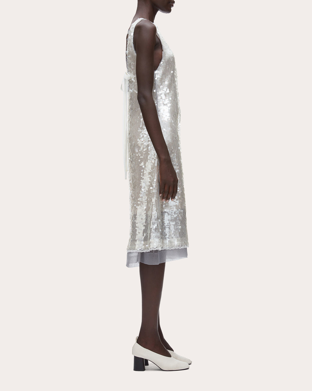 Sequin Paillette Bow Sleeveless Shift Dress
