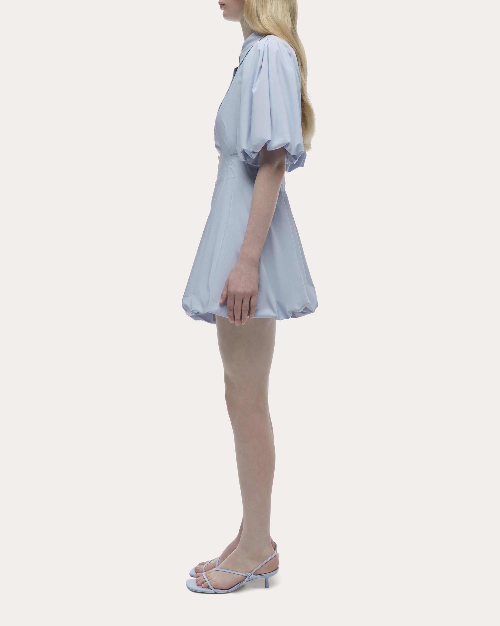 Cleo Poplin Puff-Sleeve Mini Shirt Dress