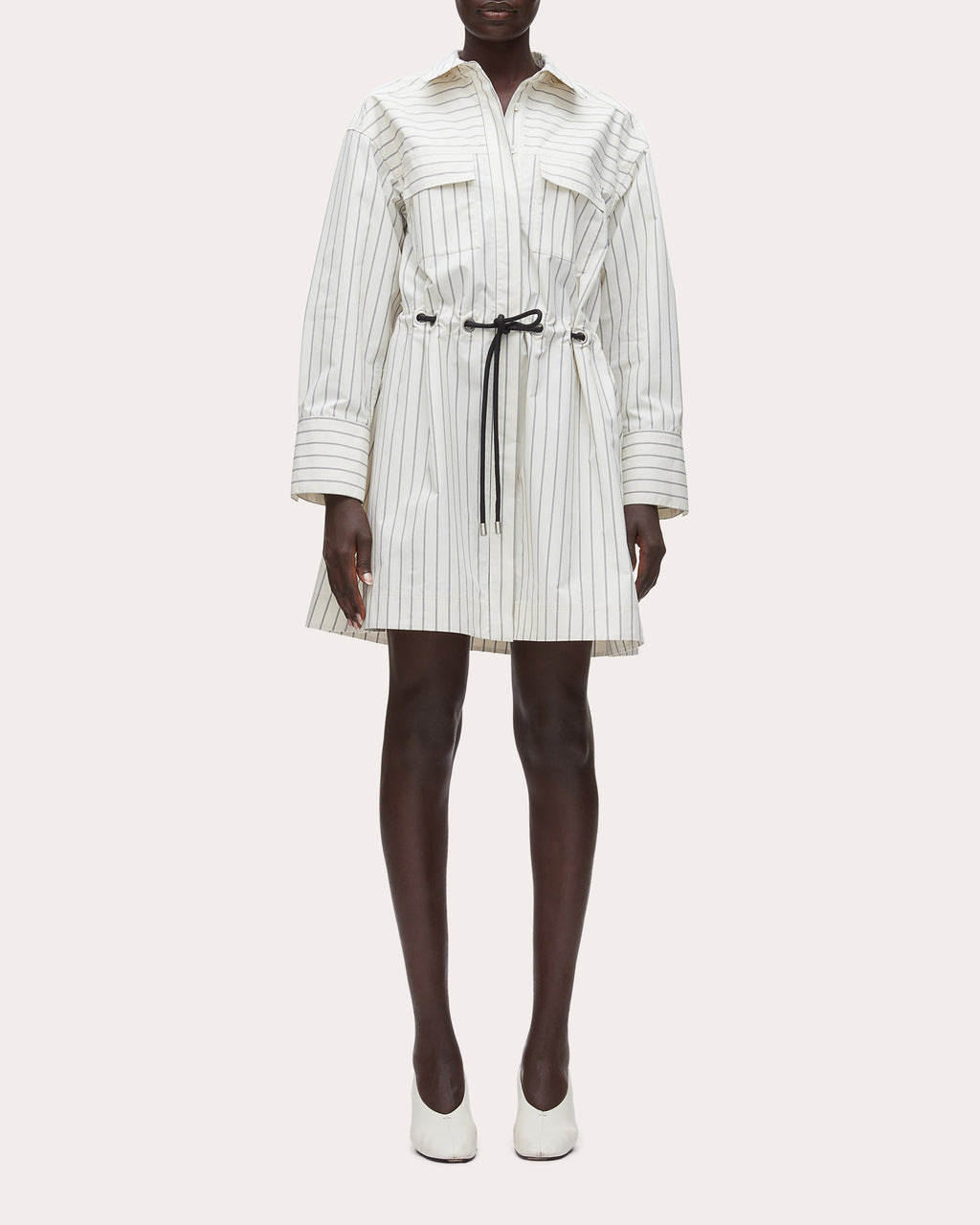 Stripe Poplin Belted Mini Shirt Dress