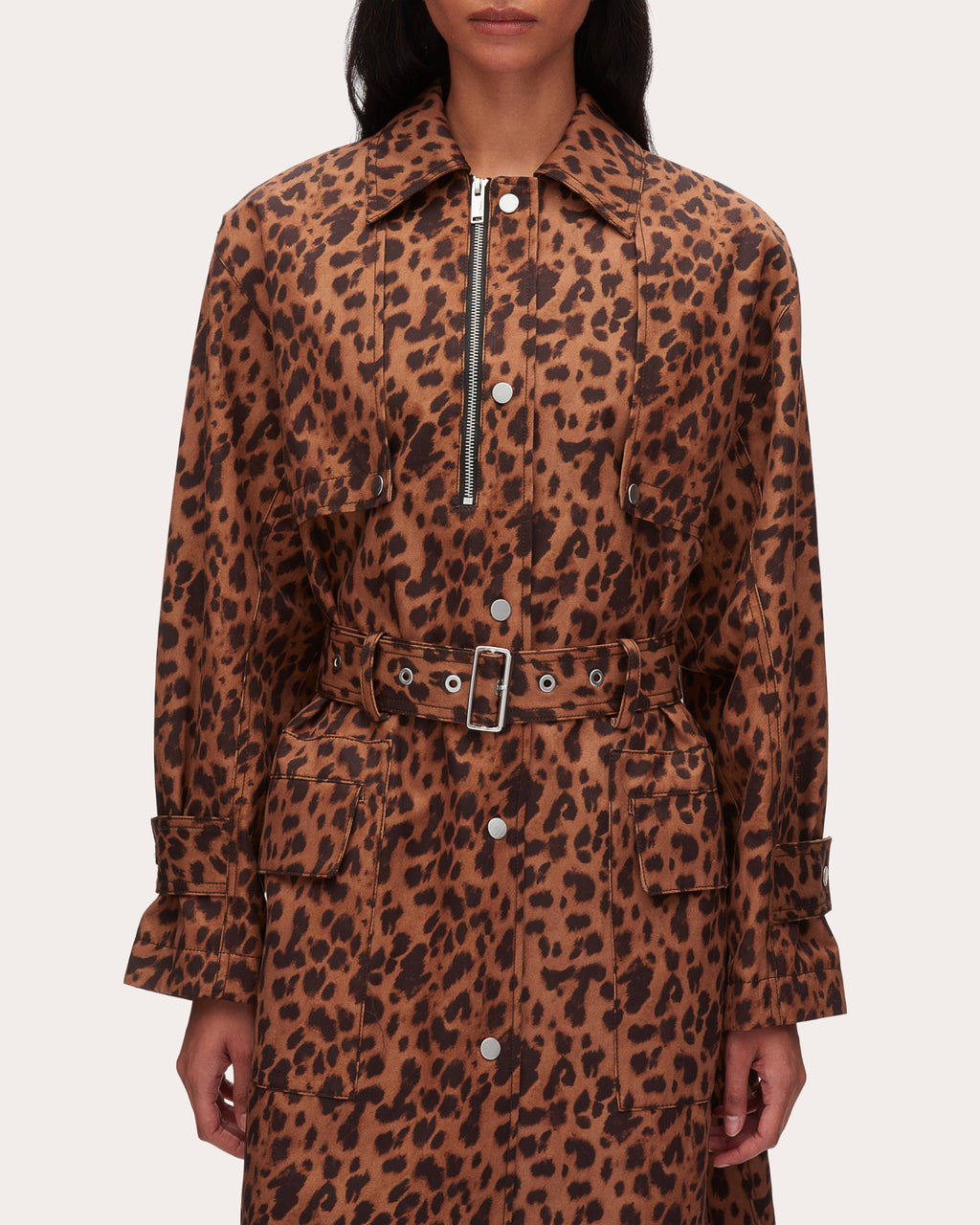 Leopard Twill Belted Trench Coat