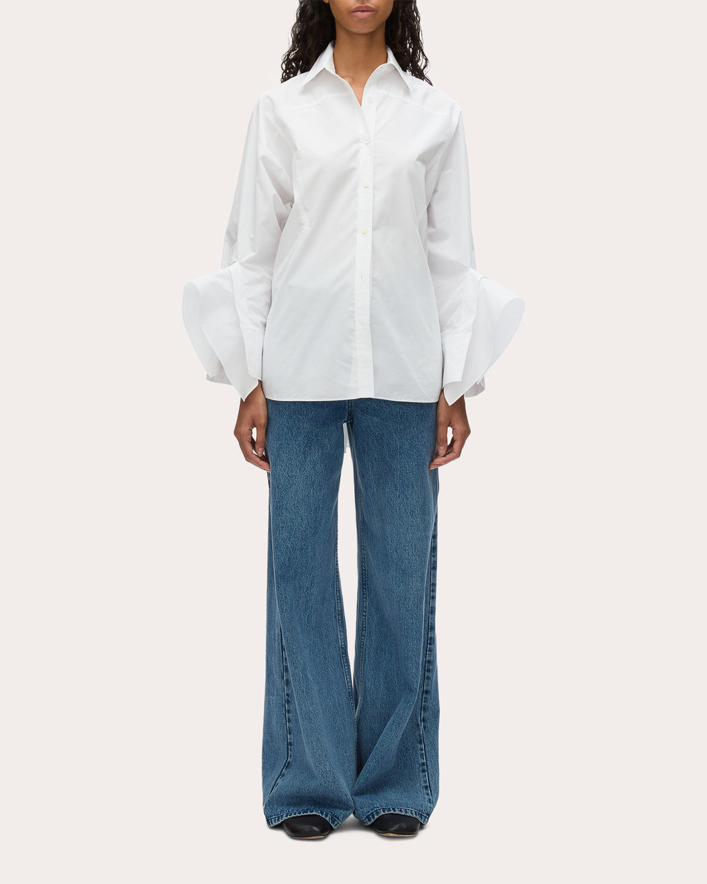 Poplin Cascade-Cuff Oversized Shirt