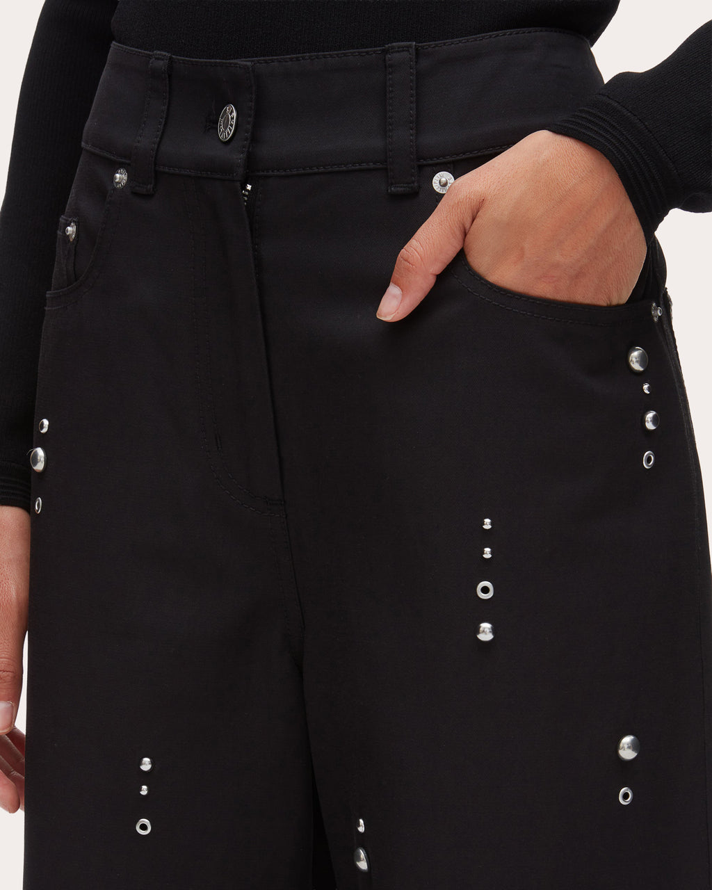 Studded Twill Wide-Leg Pants