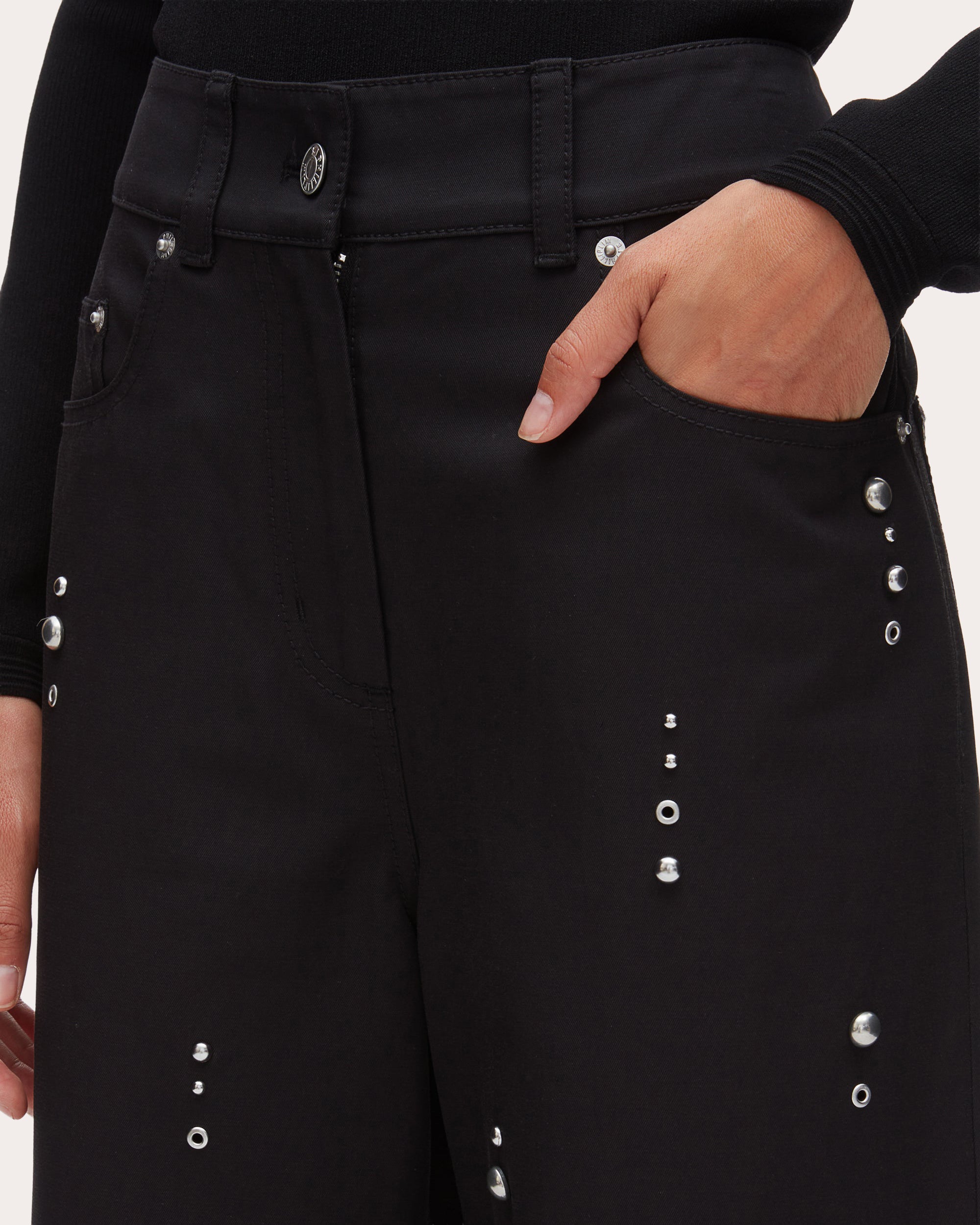 Studded Twill Wide-Leg Pants