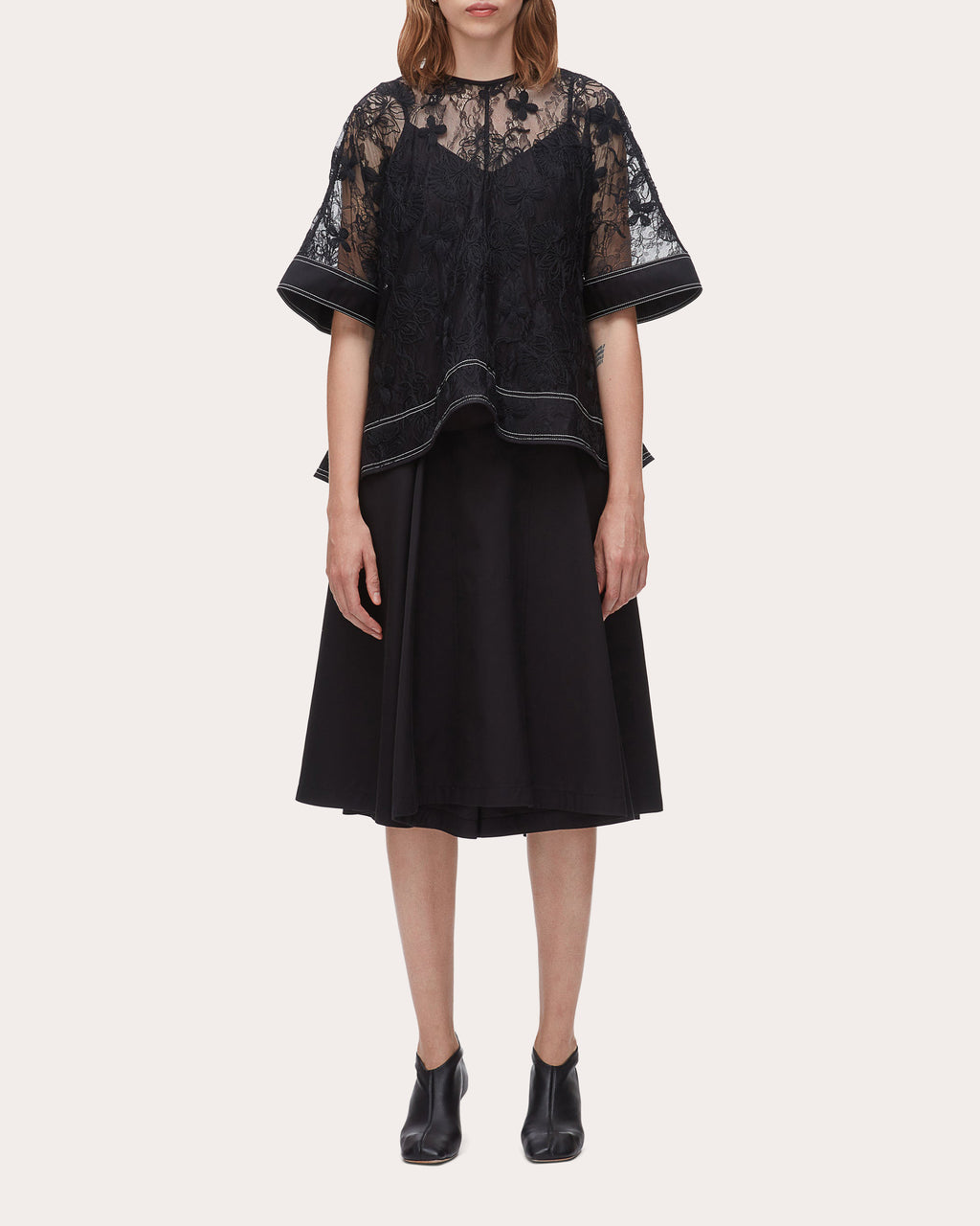 Sheer Floral Lace Flounce Top