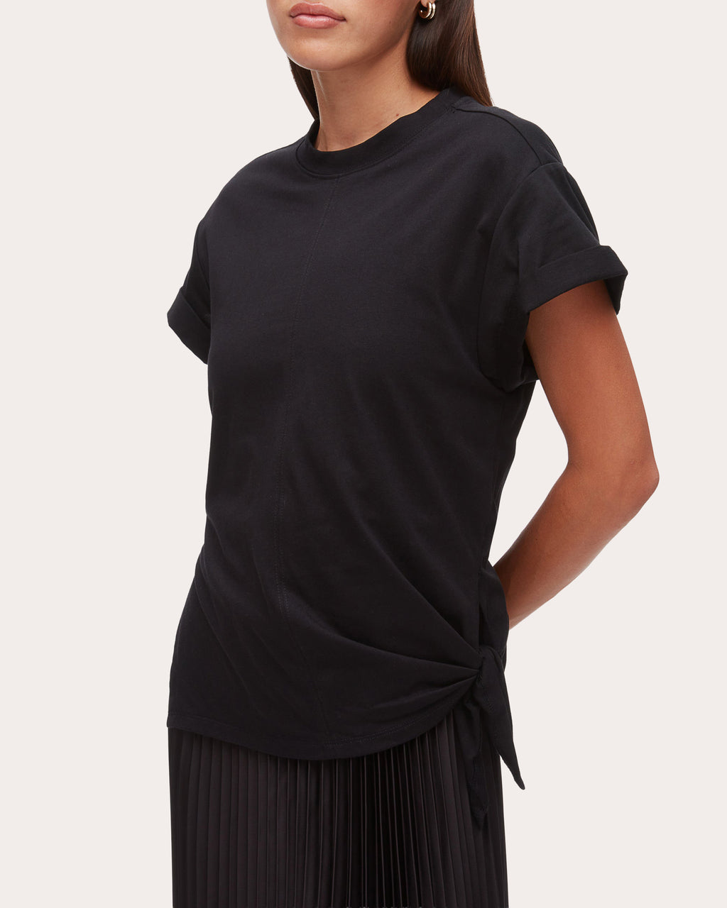 Jersey Satin Combo Pleated T-Shirt Dress