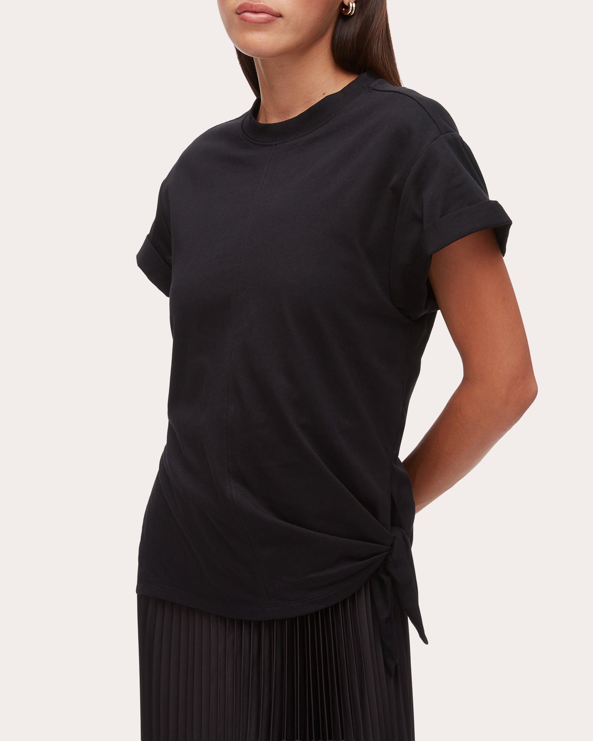 Jersey Satin Combo Pleated T-Shirt Dress