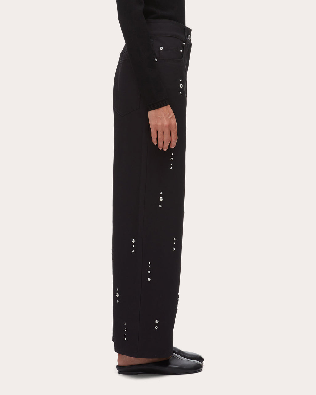 Studded Twill Wide-Leg Pants