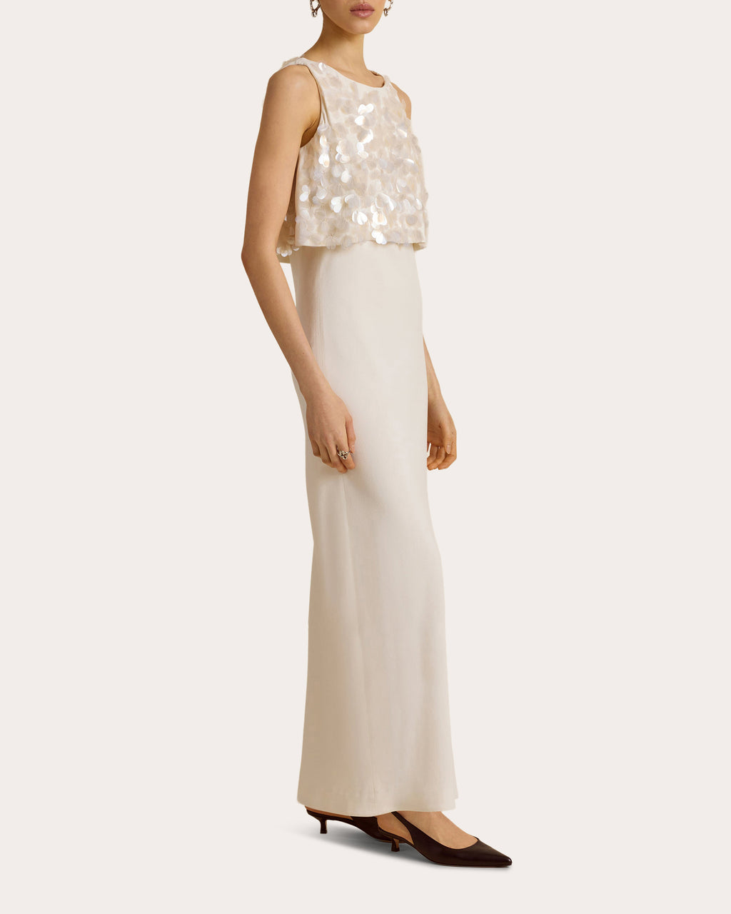 Sequin Paillette Crepe Bias Column Dress