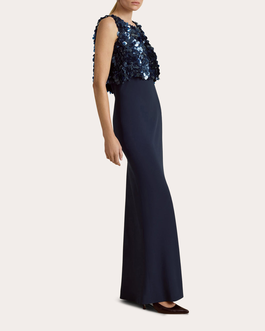 Sequin Paillette Crepe Bias Column Dress
