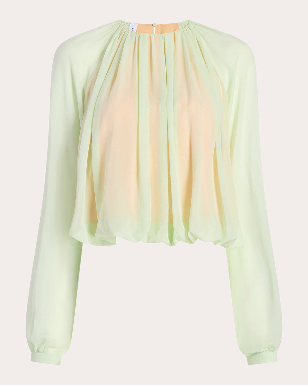 Silk Chiffon Gathered Long-Sleeve Blouse