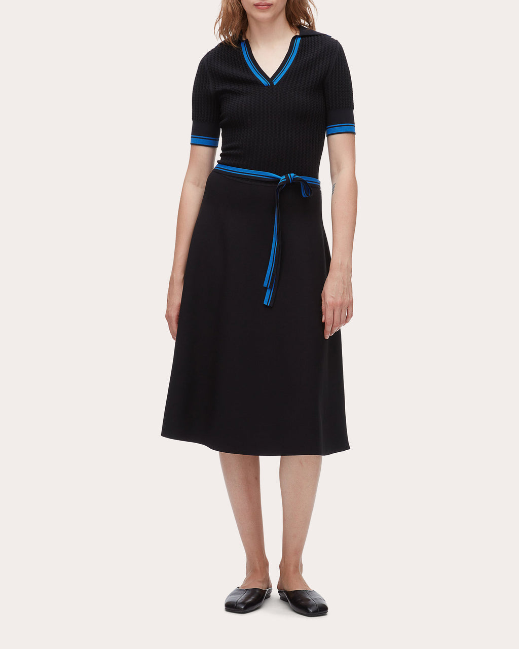 Textured Knit Polo Midi Dress