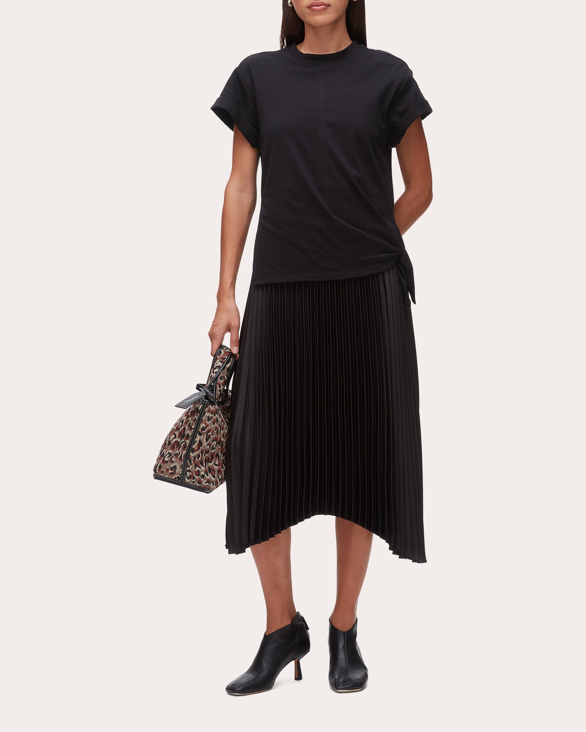 Jersey Satin Combo Pleated T-Shirt Dress
