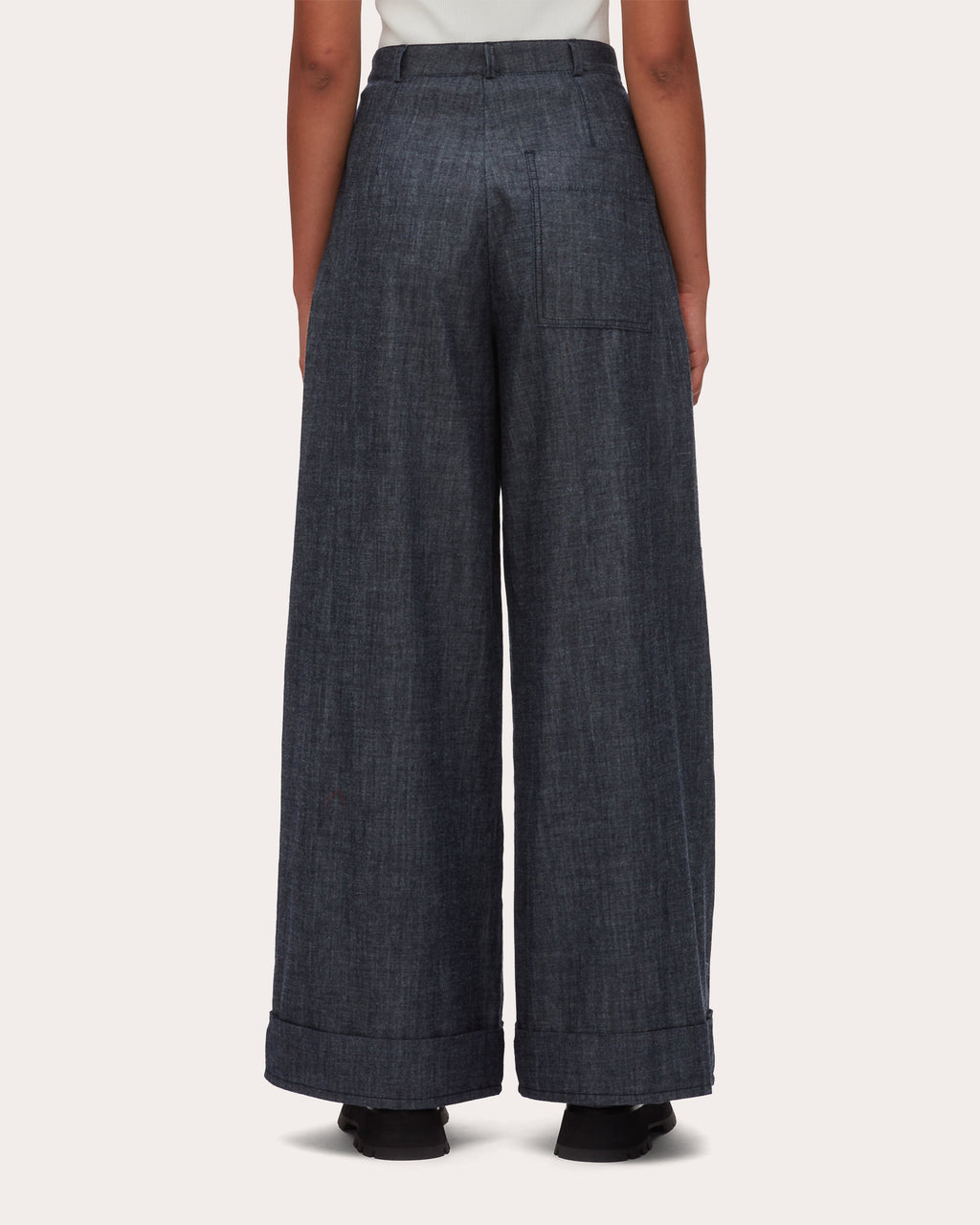 Denim Chambray Pleated Wide-Leg Pants