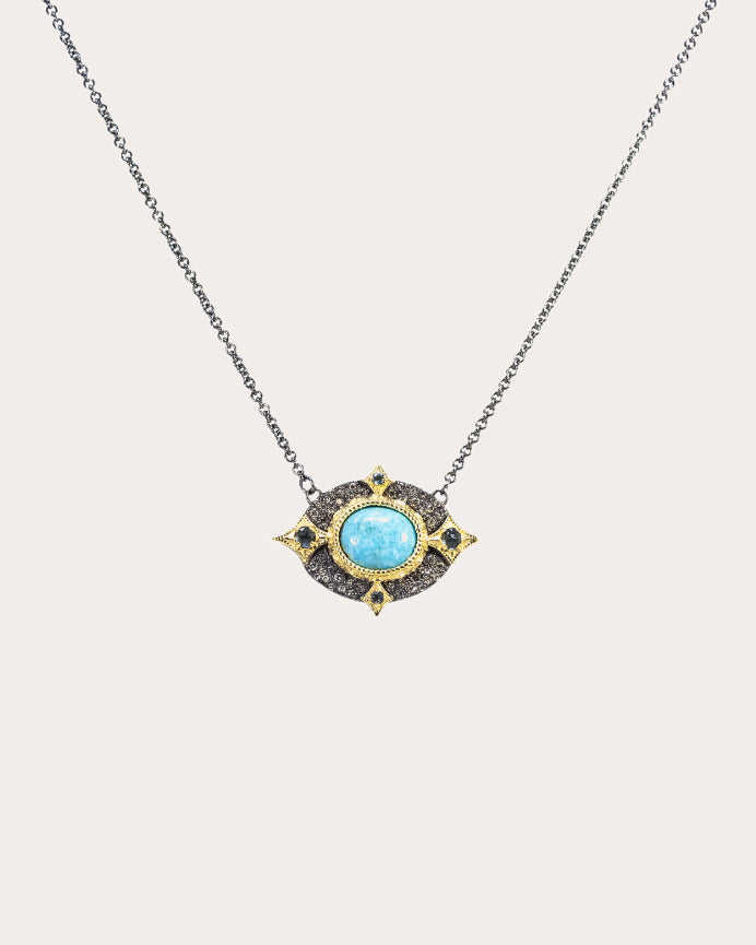 Turquoise & Topaz Blackened Two-Tone Pendant Necklace