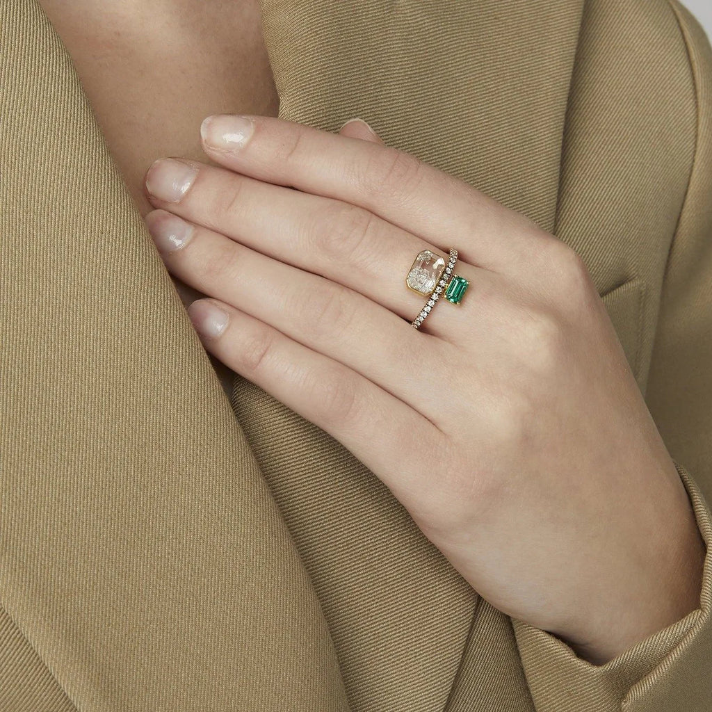 Emerald & Diamond 18k Gold Shaker Ring
