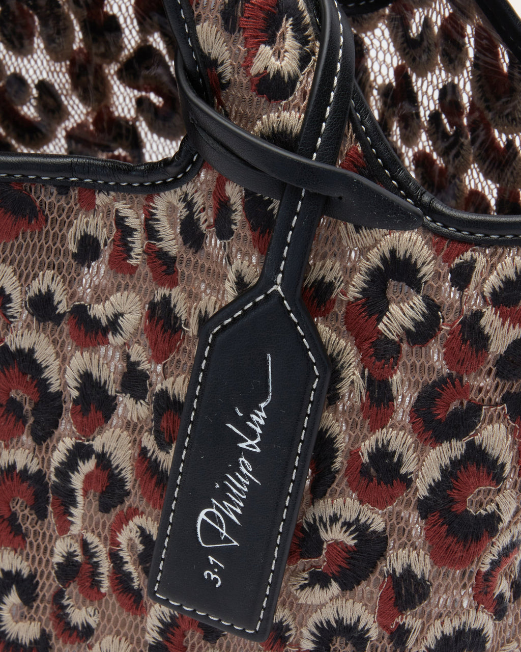 Mini Embroidered Leopard Mesh Market Tote