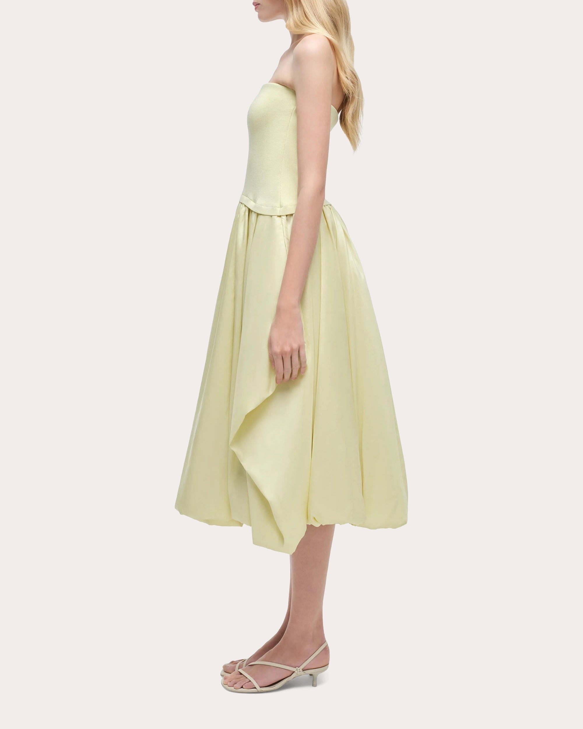 Izzy Knit Taffeta Gathered Strapless Midi Dress