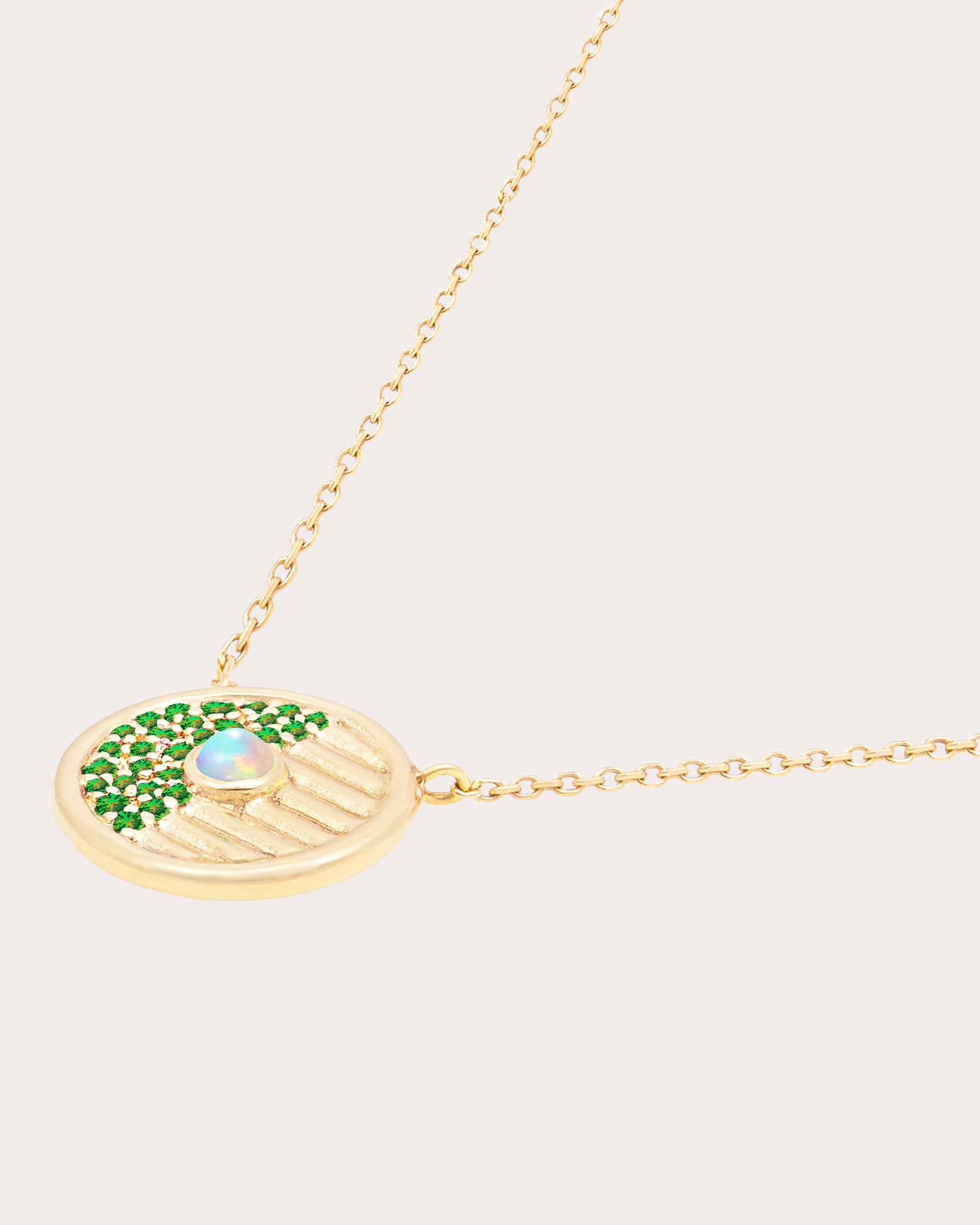Tsavorite & Opal Small Found Ribbed Pendant Necklace