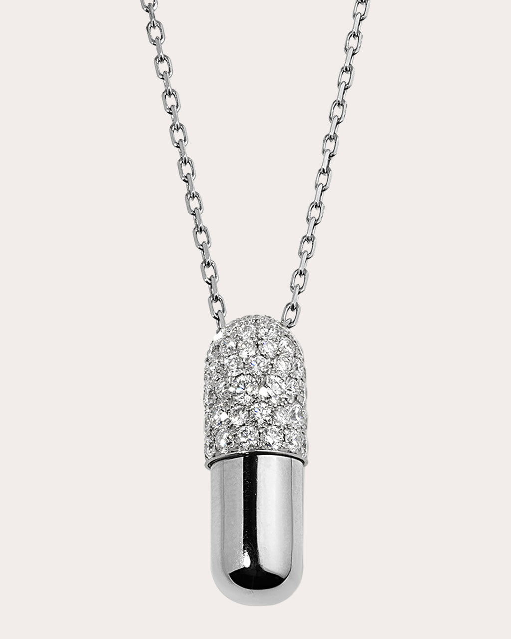Diamond & 18k White Gold Large Pill Pendant Necklace